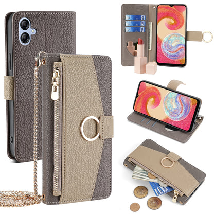 Samsung Galaxy A04e 4G Crossbody Phone Case with Litchi Texture Leather, Adjustable Kickstand, Card Slots, Zipper Purse, Makeup Mirror, and TPU Protection