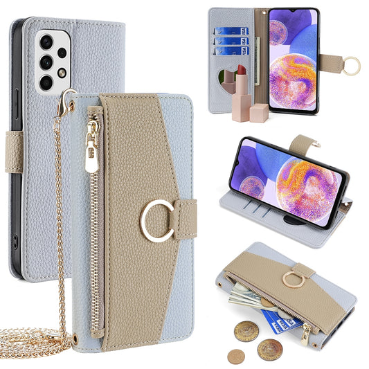 Samsung Galaxy A23 Crossbody Phone Case with Litchi Texture Leather, Adjustable Kickstand, Card Slots, Zipper Purse, Makeup Mirror, and TPU Protection