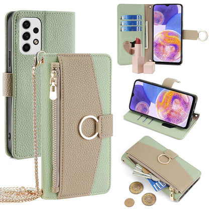 Samsung Galaxy A23 Crossbody Phone Case with Litchi Texture Leather, Adjustable Kickstand, Card Slots, Zipper Purse, Makeup Mirror, and TPU Protection
