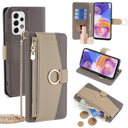 Samsung Galaxy A23 Crossbody Phone Case with Litchi Texture Leather, Adjustable Kickstand, Card Slots, Zipper Purse, Makeup Mirror, and TPU Protection