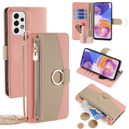 Samsung Galaxy A23 Crossbody Phone Case with Litchi Texture Leather, Adjustable Kickstand, Card Slots, Zipper Purse, Makeup Mirror, and TPU Protection