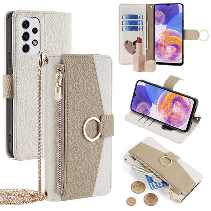 Samsung Galaxy A23 Crossbody Phone Case with Litchi Texture Leather, Adjustable Kickstand, Card Slots, Zipper Purse, Makeup Mirror, and TPU Protection