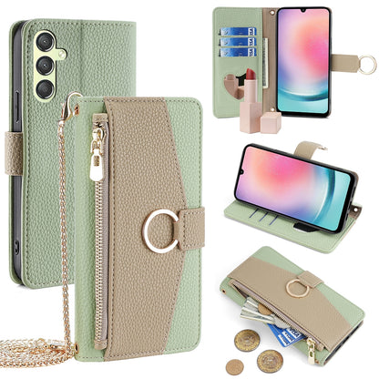 Samsung Galaxy A24 4G Crossbody Phone Case with Litchi Texture Leather, Adjustable Kickstand, Card Slots, Zipper Purse, Makeup Mirror, and TPU Protection