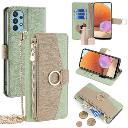 Samsung Galaxy A32 4G Crossbody Phone Case with Litchi Texture Leather, Adjustable Kickstand, Card Slots, Zipper Purse, Makeup Mirror, and TPU Protection