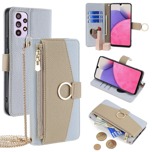 Samsung Galaxy A33 5G Crossbody Phone Case with Litchi Texture Leather, Adjustable Kickstand, Card Slots, Zipper Purse, Makeup Mirror, and TPU Protection