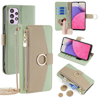 Samsung Galaxy A33 5G Crossbody Phone Case with Litchi Texture Leather, Adjustable Kickstand, Card Slots, Zipper Purse, Makeup Mirror, and TPU Protection