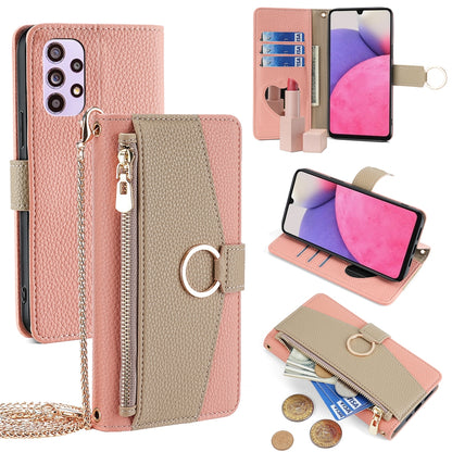 Samsung Galaxy A33 5G Crossbody Phone Case with Litchi Texture Leather, Adjustable Kickstand, Card Slots, Zipper Purse, Makeup Mirror, and TPU Protection
