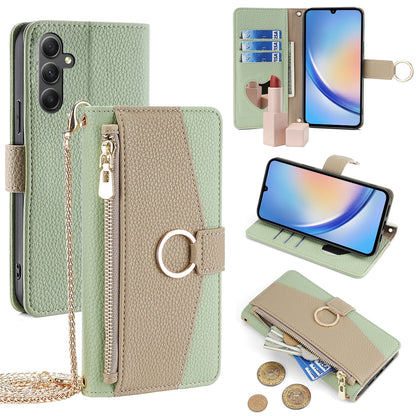 Samsung Galaxy A34 5G Crossbody Phone Case with Litchi Texture Leather, Adjustable Kickstand, Card Slots, Zipper Purse, Makeup Mirror, and TPU Protection