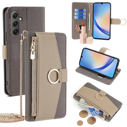 Samsung Galaxy A34 5G Crossbody Phone Case with Litchi Texture Leather, Adjustable Kickstand, Card Slots, Zipper Purse, Makeup Mirror, and TPU Protection
