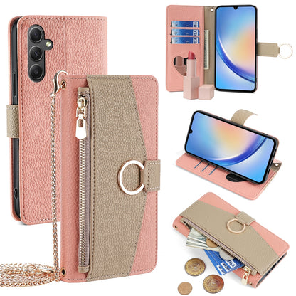Samsung Galaxy A34 5G Crossbody Phone Case with Litchi Texture Leather, Adjustable Kickstand, Card Slots, Zipper Purse, Makeup Mirror, and TPU Protection