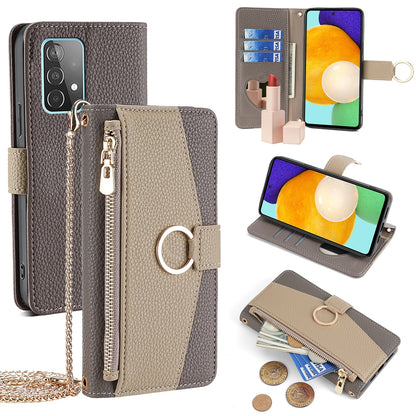 Samsung Galaxy A52 4G/5G Crossbody Phone Case with Litchi Texture Leather, Adjustable Kickstand, Card Slots, Zipper Purse, Makeup Mirror, and TPU Protection