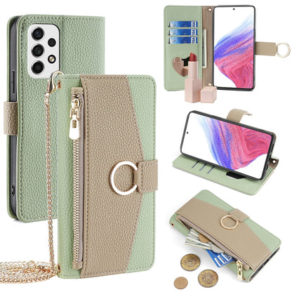 Samsung Galaxy A53 5G Crossbody Phone Case with Litchi Texture Leather, Adjustable Kickstand, Card Slots, Zipper Purse, Makeup Mirror, and TPU Protection