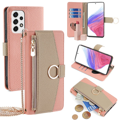 Samsung Galaxy A53 5G Crossbody Phone Case with Litchi Texture Leather, Adjustable Kickstand, Card Slots, Zipper Purse, Makeup Mirror, and TPU Protection