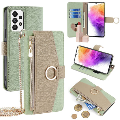 Samsung Galaxy A73 5G Crossbody Phone Case with Litchi Texture Leather, Adjustable Kickstand, Card Slots, Zipper Purse, Makeup Mirror, and TPU Protection