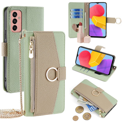 Samsung Galaxy M13 Crossbody Phone Case with Litchi Texture Leather, Adjustable Kickstand, Card Slots, Zipper Purse, Makeup Mirror, and TPU Protection