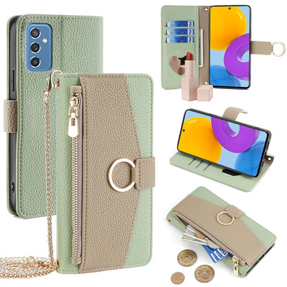 Samsung Galaxy M52 5G Crossbody Phone Case with Litchi Texture Leather, Adjustable Kickstand, Card Slots, Zipper Purse, Makeup Mirror, and TPU Protection