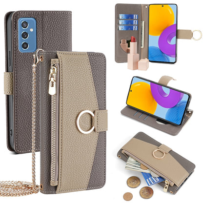 Samsung Galaxy M52 5G Crossbody Phone Case with Litchi Texture Leather, Adjustable Kickstand, Card Slots, Zipper Purse, Makeup Mirror, and TPU Protection