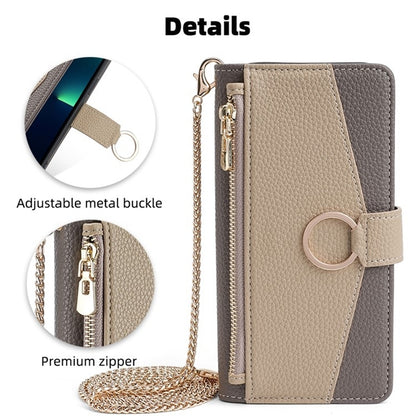 Samsung Galaxy M53 5G Crossbody Phone Case with Litchi Texture Leather, Adjustable Kickstand, Card Slots, Zipper Purse, Makeup Mirror, and TPU Protection