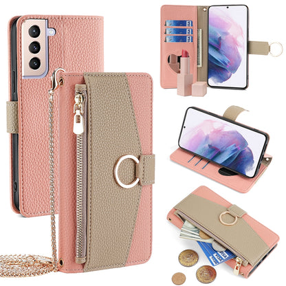 Samsung Galaxy S21+ 5G Crossbody Phone Case with Litchi Texture Leather, Adjustable Kickstand, Card Slots, Zipper Purse, Makeup Mirror, and TPU Protection