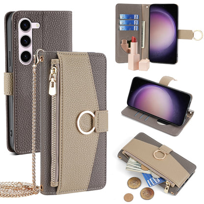 Samsung Galaxy S23 5G Crossbody Phone Case with Litchi Texture Leather, Adjustable Kickstand, Card Slots, Zipper Purse, Makeup Mirror, and TPU Protection