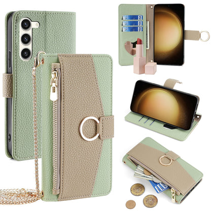 Samsung Galaxy S23+ 5G Crossbody Phone Case with Litchi Texture Leather, Adjustable Kickstand, Card Slots, Zipper Purse, Makeup Mirror, and TPU Protection