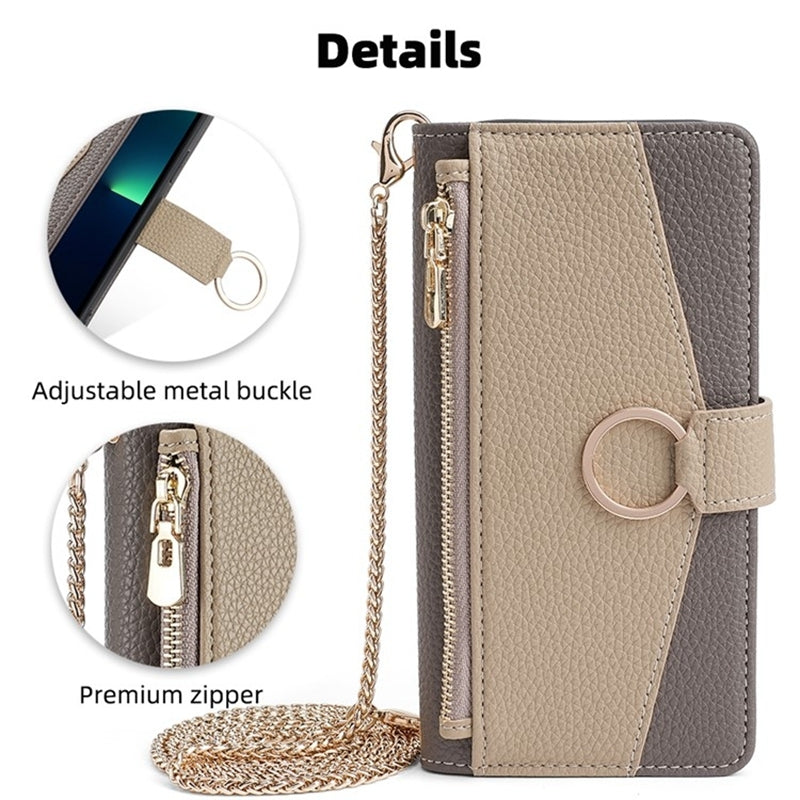 Samsung Galaxy S23+ 5G Crossbody Phone Case with Litchi Texture Leather, Adjustable Kickstand, Card Slots, Zipper Purse, Makeup Mirror, and TPU Protection