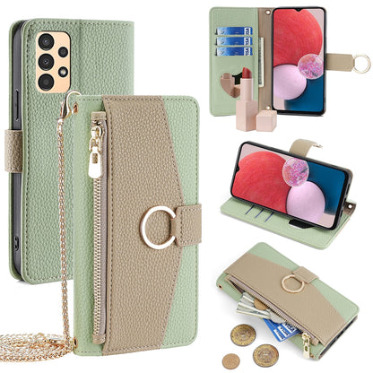 Samsung Galaxy A13 4G Crossbody Phone Case with Litchi Texture Leather, Adjustable Kickstand, Card Slots, Zipper Purse, Makeup Mirror, and TPU Protection