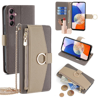 Samsung Galaxy A14 4G Crossbody Phone Case with Litchi Texture Leather, Adjustable Kickstand, Card Slots, Zipper Purse, Makeup Mirror, and TPU Protection