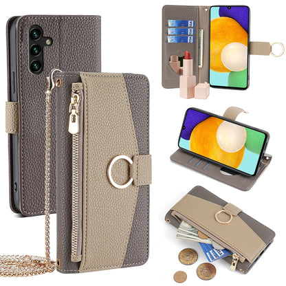 Samsung Galaxy A13 5G Crossbody Phone Case with Litchi Texture Leather, Adjustable Kickstand, Card Slots, Zipper Purse, Makeup Mirror, and TPU Protection