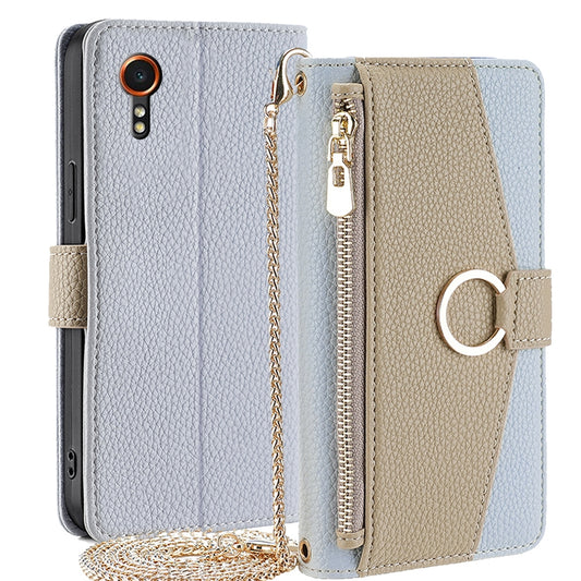 Samsung Galaxy Xcover 7 5G Crossbody Phone Case with Litchi Texture Leather, Adjustable Kickstand, Card Slots, Zipper Purse, Makeup Mirror, and TPU Protection