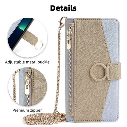 Samsung Galaxy Xcover 7 5G Crossbody Phone Case with Litchi Texture Leather, Adjustable Kickstand, Card Slots, Zipper Purse, Makeup Mirror, and TPU Protection