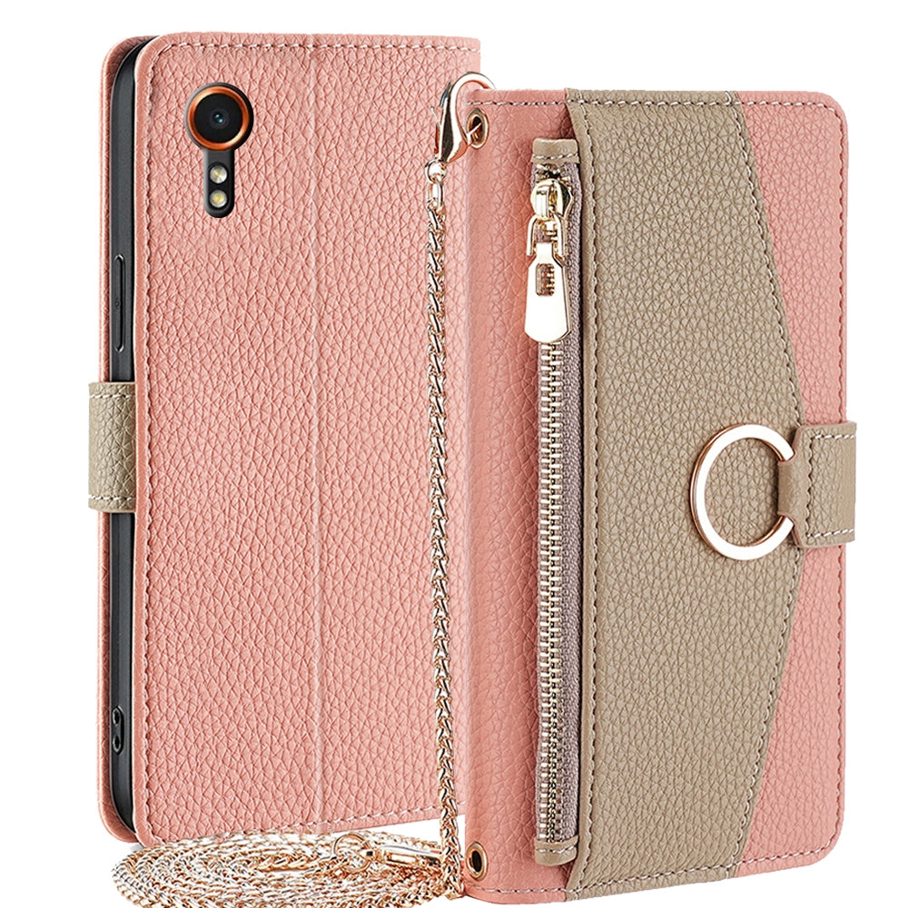 Samsung Galaxy Xcover 7 5G Crossbody Phone Case with Litchi Texture Leather, Adjustable Kickstand, Card Slots, Zipper Purse, Makeup Mirror, and TPU Protection