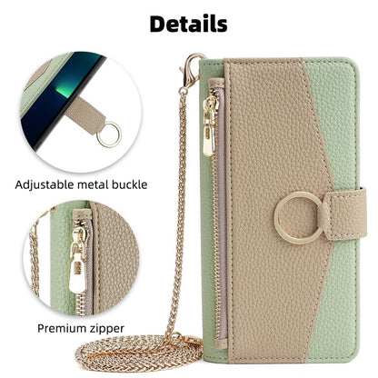Samsung Galaxy M15 5G Crossbody Phone Case with Litchi Texture Leather, Adjustable Kickstand, Card Slots, Zipper Purse, Makeup Mirror, and TPU Protection