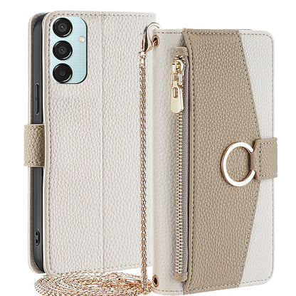 Samsung Galaxy M15 5G Crossbody Phone Case with Litchi Texture Leather, Adjustable Kickstand, Card Slots, Zipper Purse, Makeup Mirror, and TPU Protection