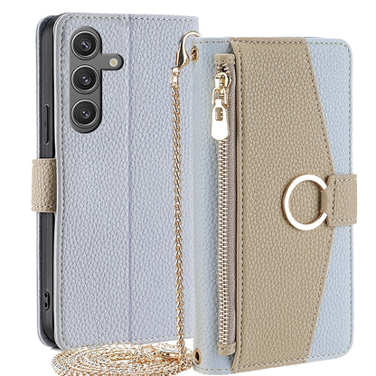 Samsung Galaxy S24 5G Crossbody Phone Case with Litchi Texture Leather, Adjustable Kickstand, Card Slots, Zipper Purse, Makeup Mirror, and TPU Protection