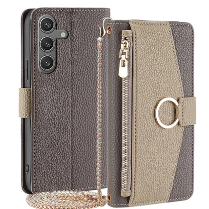 Samsung Galaxy S24 5G Crossbody Phone Case with Litchi Texture Leather, Adjustable Kickstand, Card Slots, Zipper Purse, Makeup Mirror, and TPU Protection