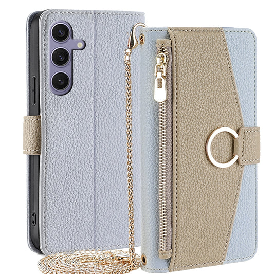 Samsung Galaxy S24+ 5G Crossbody Phone Case with Litchi Texture Leather, Adjustable Kickstand, Card Slots, Zipper Purse, Makeup Mirror, and TPU Protection