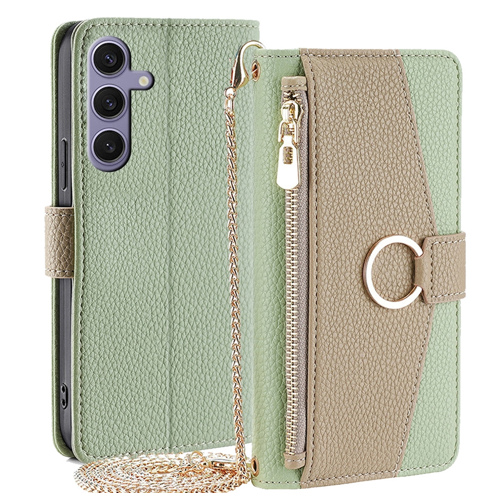 Samsung Galaxy S24+ 5G Crossbody Phone Case with Litchi Texture Leather, Adjustable Kickstand, Card Slots, Zipper Purse, Makeup Mirror, and TPU Protection
