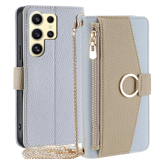 Samsung Galaxy S24 Ultra 5G Crossbody Phone Case with Litchi Texture Leather, Adjustable Kickstand, Card Slots, Zipper Purse, Makeup Mirror, and TPU Protection