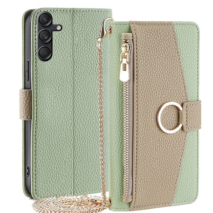 Samsung Galaxy M55 5G Crossbody Phone Case with Litchi Texture Leather, Adjustable Kickstand, Card Slots, Zipper Purse, Makeup Mirror, and TPU Protection