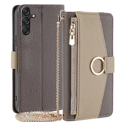 Samsung Galaxy M55 5G Crossbody Phone Case with Litchi Texture Leather, Adjustable Kickstand, Card Slots, Zipper Purse, Makeup Mirror, and TPU Protection