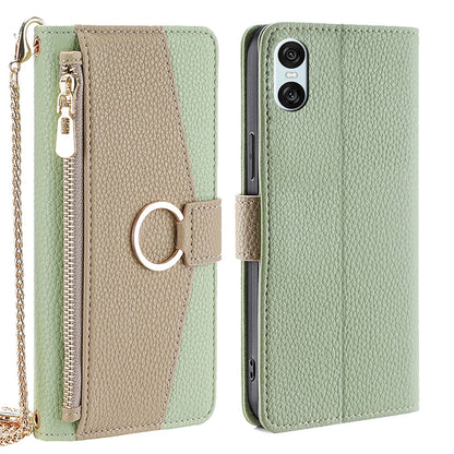Sony Xperia 10 VI Crossbody Phone Case with Litchi Texture Leather, Adjustable Kickstand, Card Slots, Zipper Purse, Makeup Mirror, and TPU Protection