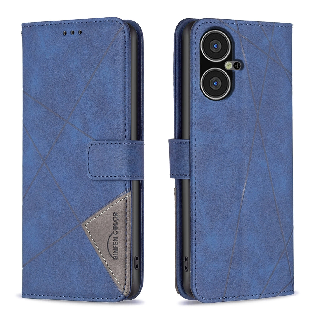 Tecno Pova Neo 3 Rhombus Texture Leather Phone Case with Magnetic Buckle and Card Holder