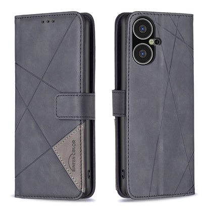 Tecno Pova Neo 3 Rhombus Texture Leather Phone Case with Magnetic Buckle and Card Holder