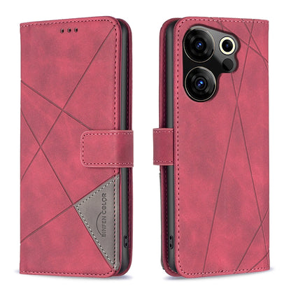 Tecno Camon 20 Premier Rhombus Texture Leather Phone Case with Magnetic Buckle and Card Holder