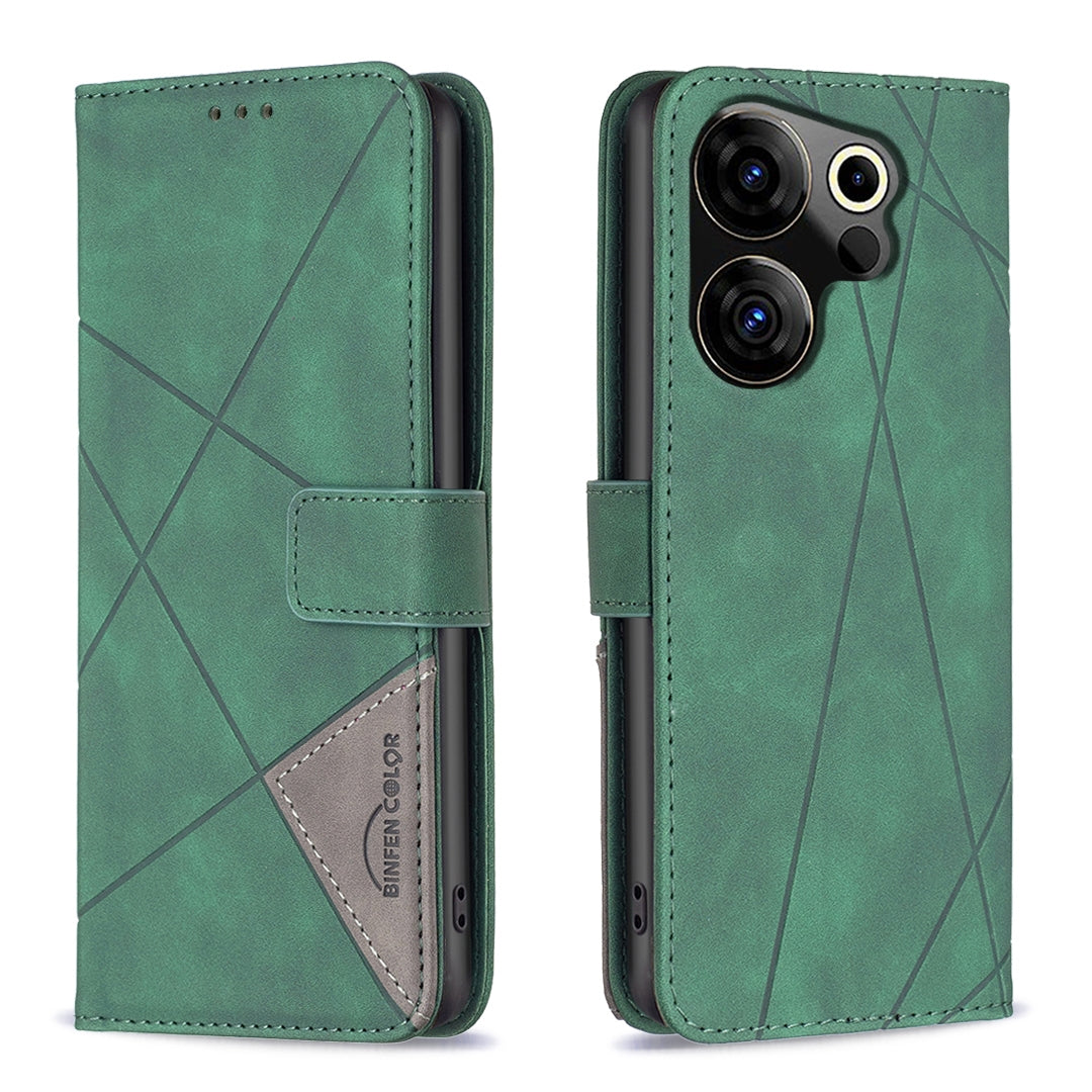 Tecno Camon 20 Premier Rhombus Texture Leather Phone Case with Magnetic Buckle and Card Holder