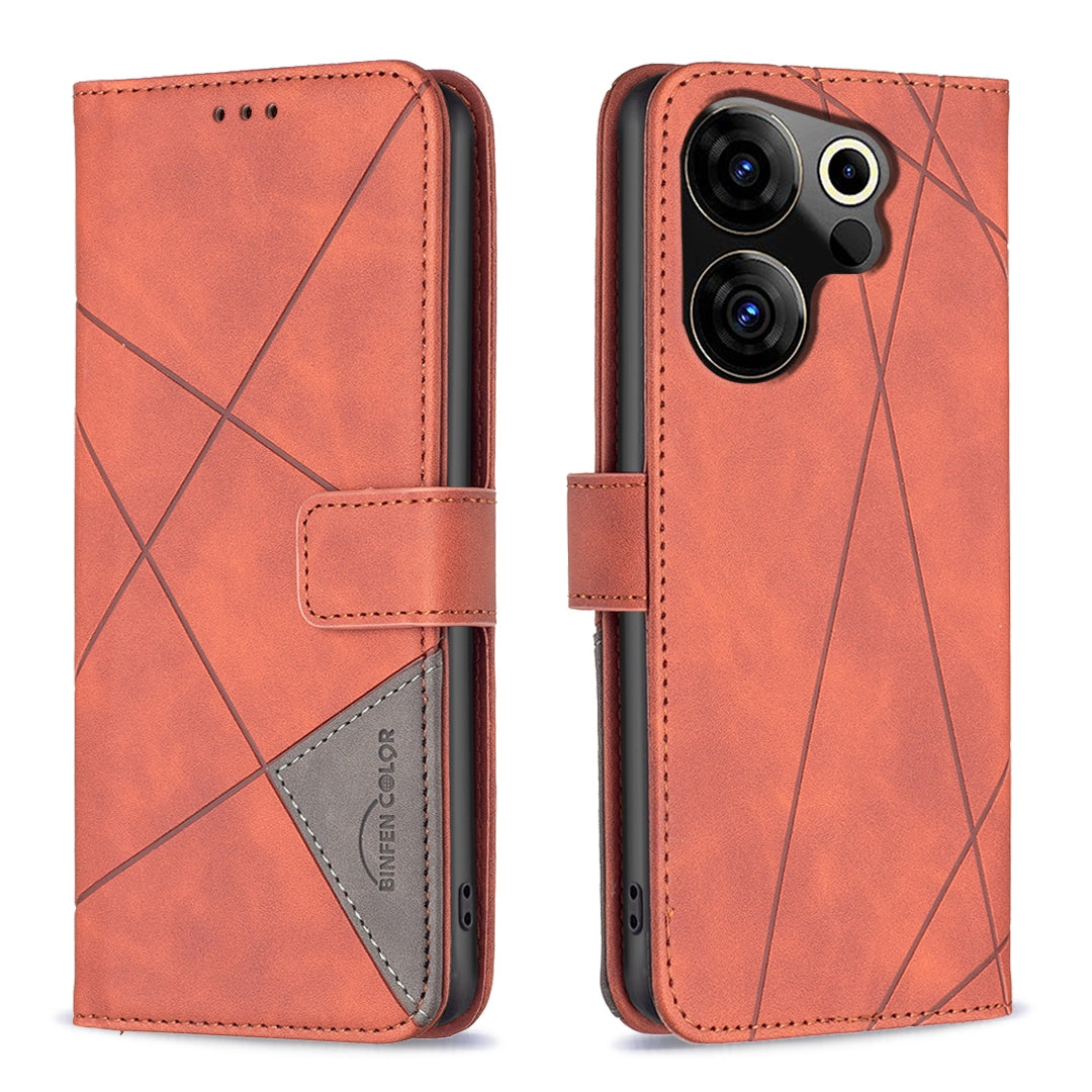 Tecno Camon 20 Premier Rhombus Texture Leather Phone Case with Magnetic Buckle and Card Holder