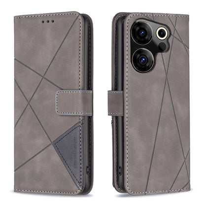 Tecno Camon 20 Premier Rhombus Texture Leather Phone Case with Magnetic Buckle and Card Holder