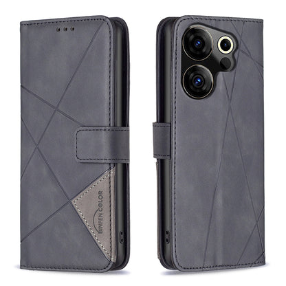 Tecno Camon 20 Premier Rhombus Texture Leather Phone Case with Magnetic Buckle and Card Holder