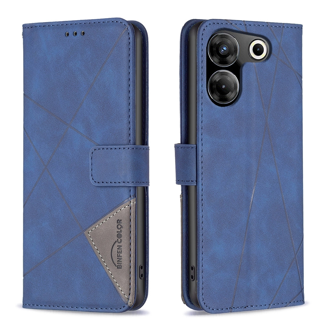 Tecno Camon 20 Pro 5G Rhombus Texture Leather Phone Case with Magnetic Buckle and Card Holder